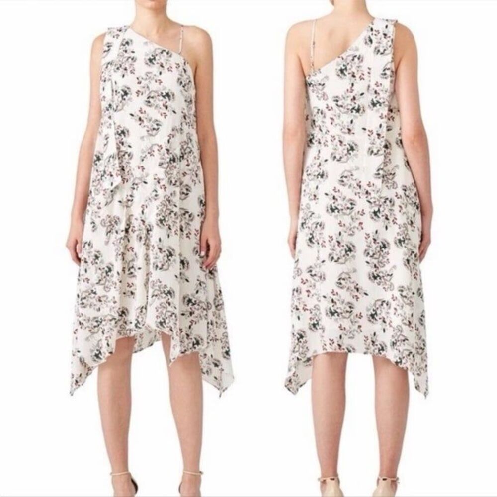 Revolve ELLIATT White Floral Song Asymmetrical one Shoulder Draped Dress, Size L